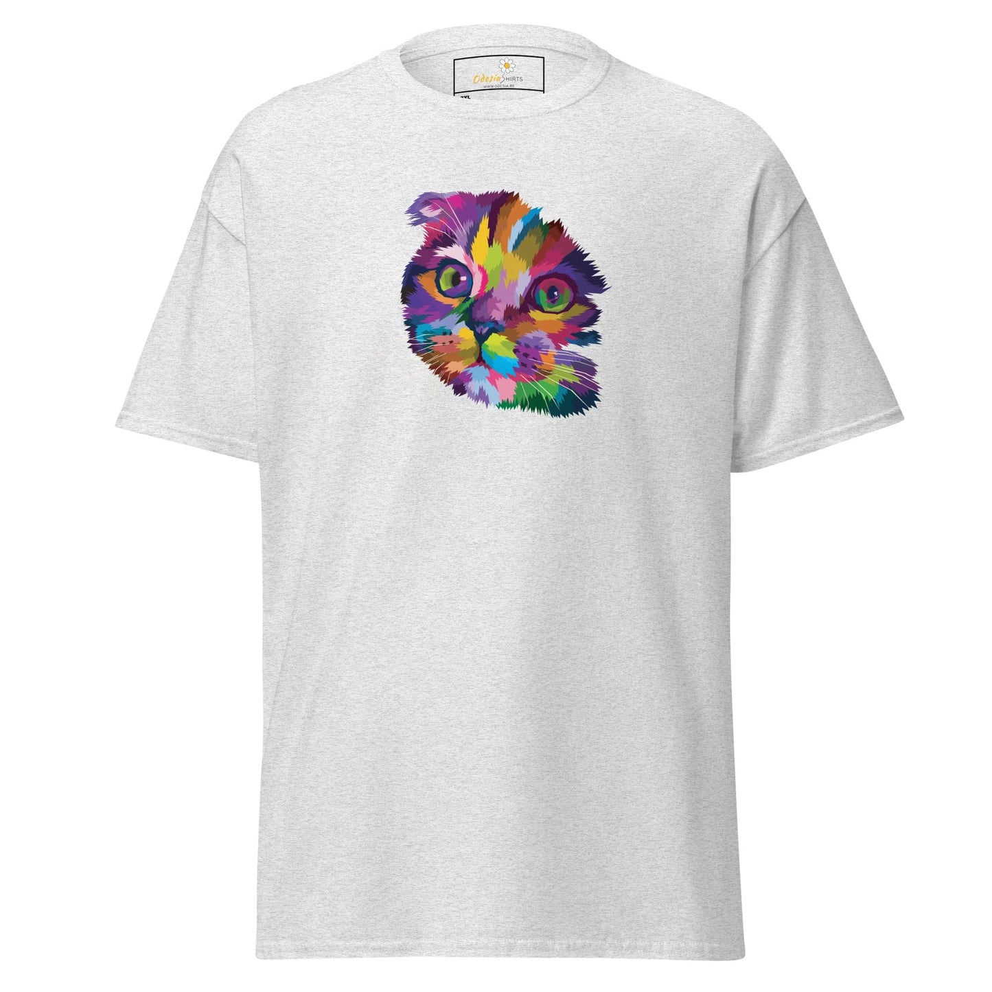 White T-Shirt with colorful cat graphic for Men and Women in sizes 2XL to 5XL