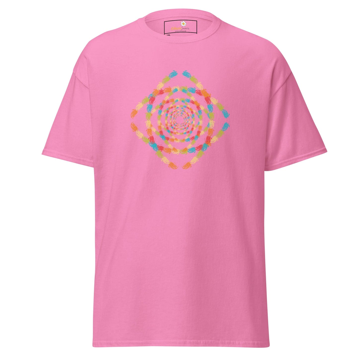 Pink T-shirt with colorful spiral design for Men and Women in 2XL to 5XL sizes