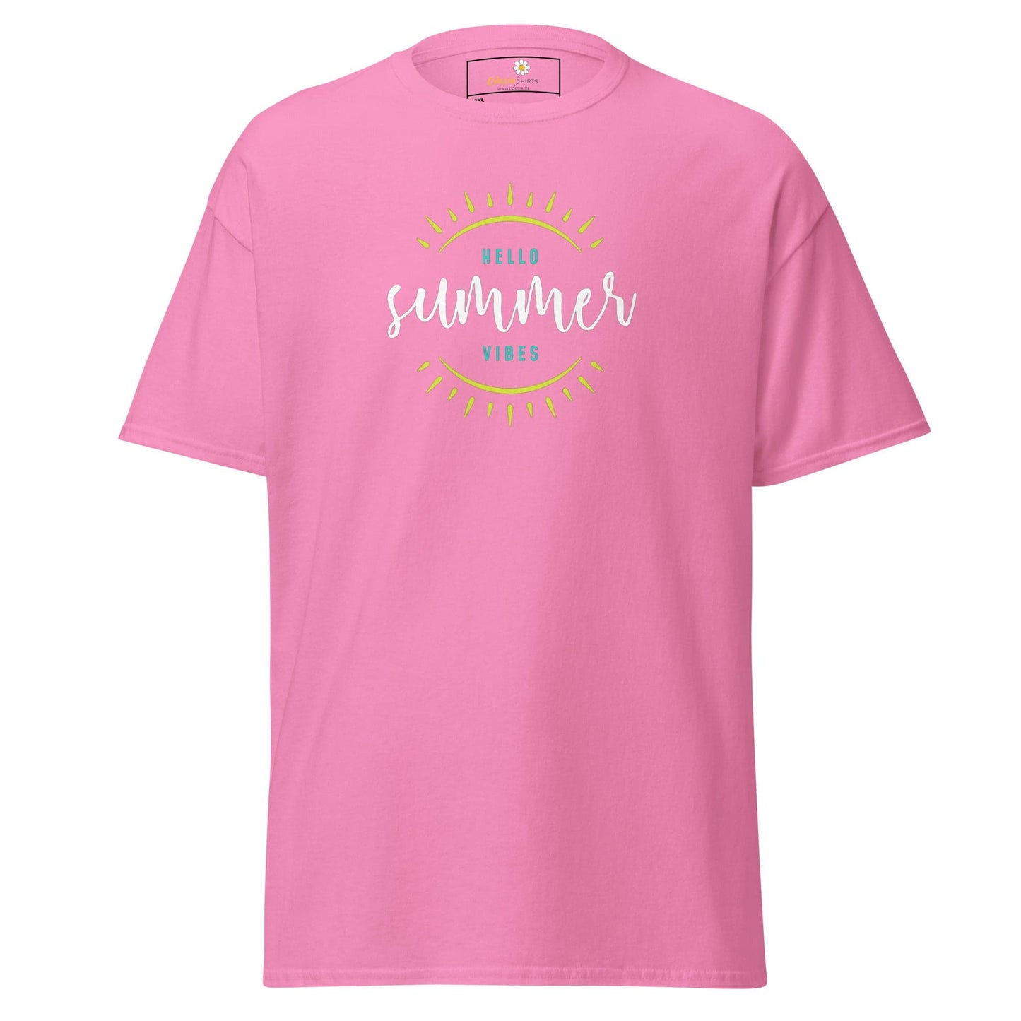 Pink t-shirt with summer graphic.