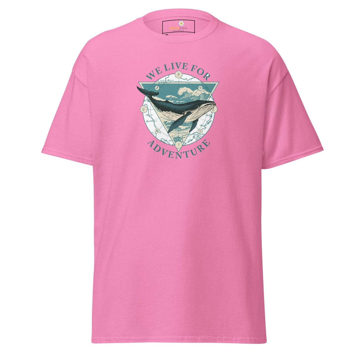 Pink T-shirt featuring a whale graphic, suitable for Men and Women in 2XL to 5XL sizes