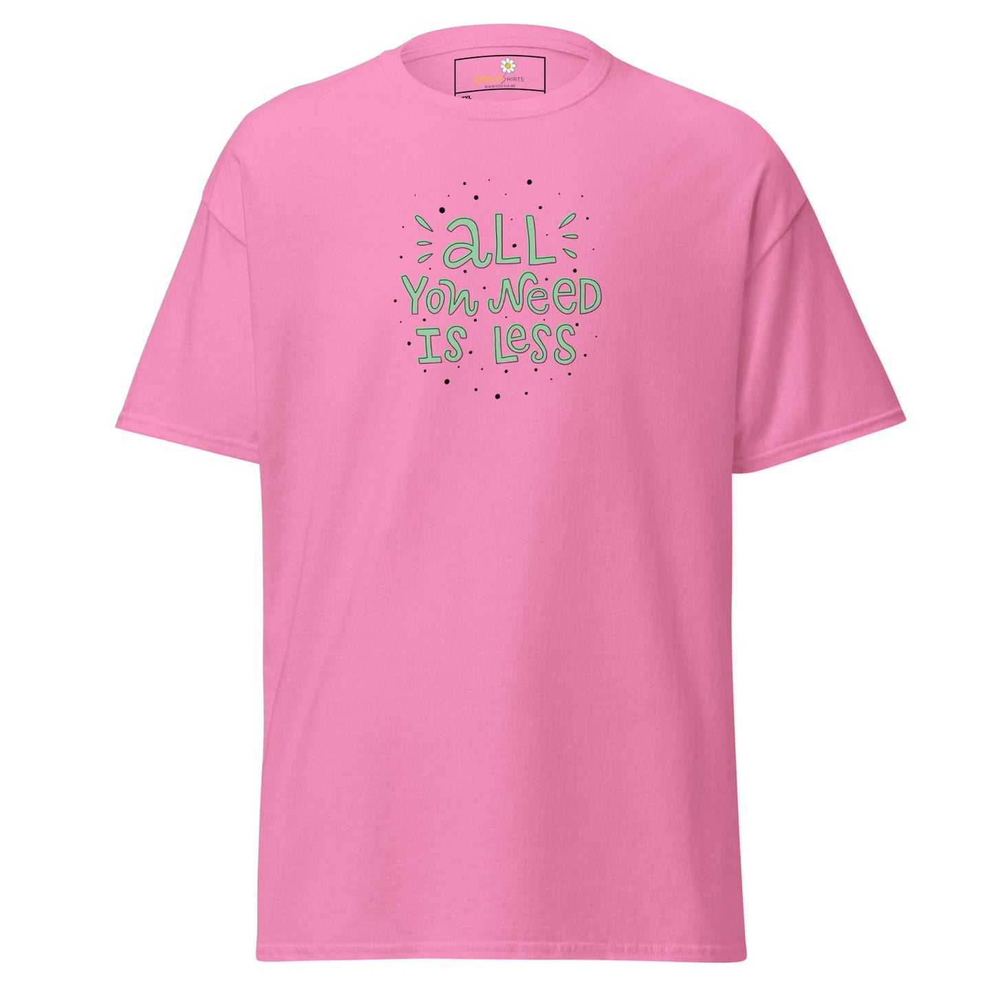 Pink T-shirt with green lettering displayed in T-SHIRT DESIGN TEE for men and women