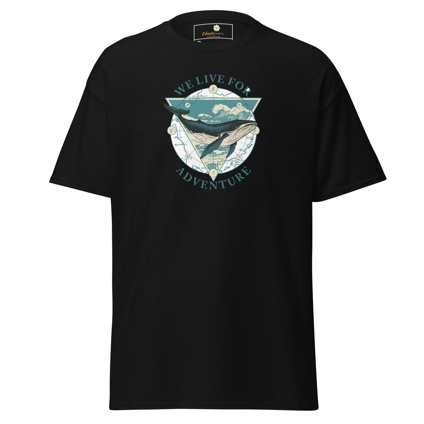 Black T-shirt with whale graphic from T-SHIRT DESIGN TEE for Men and Women in 2XL to 5XL