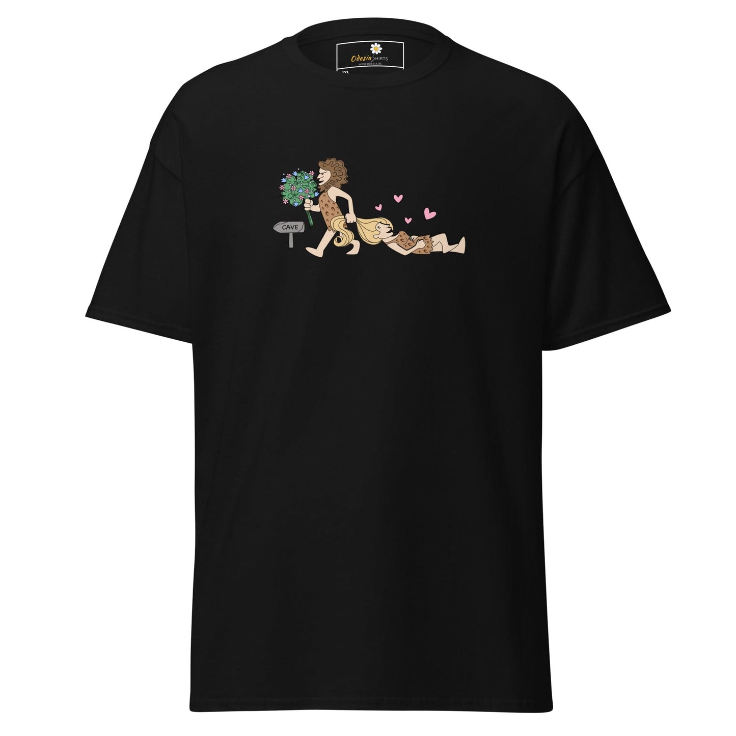 Black T-shirt with caveman graphic for Men and Women available in sizes 2XL to 5XL