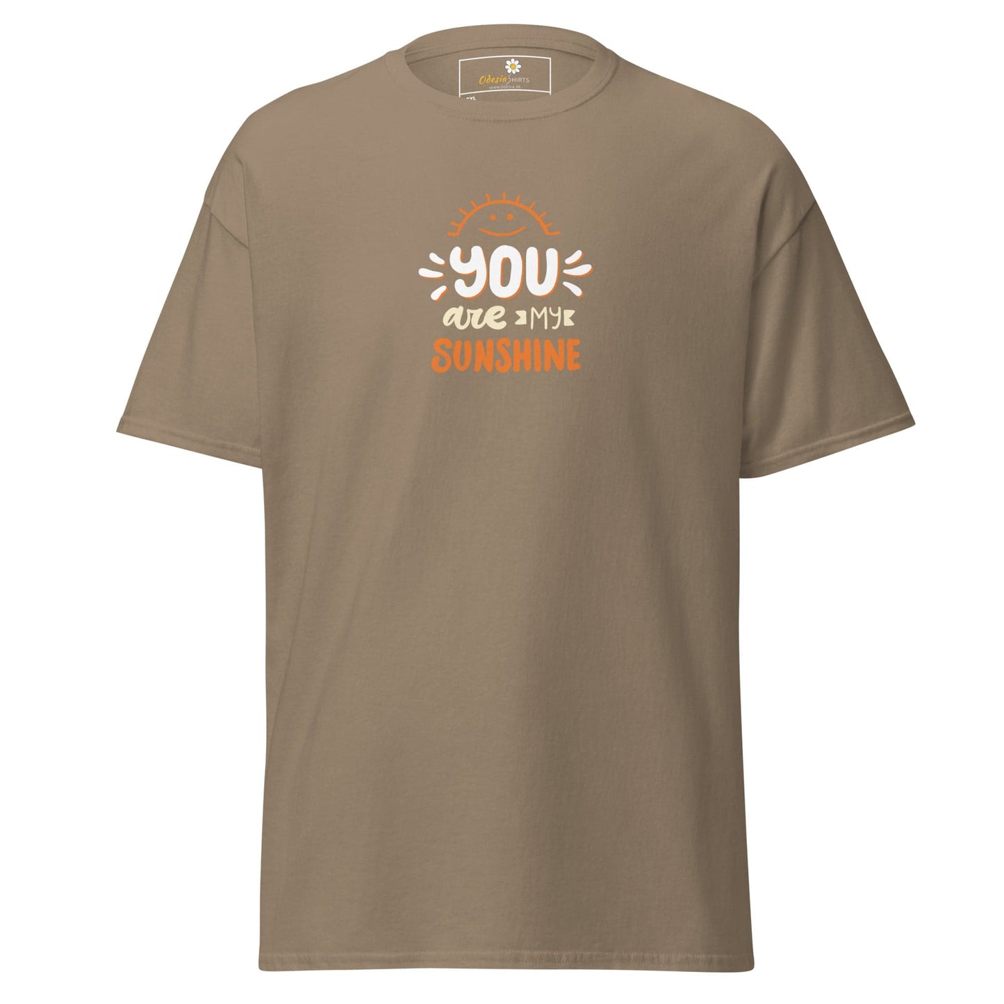 Khaki T-shirt with You Are My Sunshine graphic, available in 2XL to 5XL for men and women