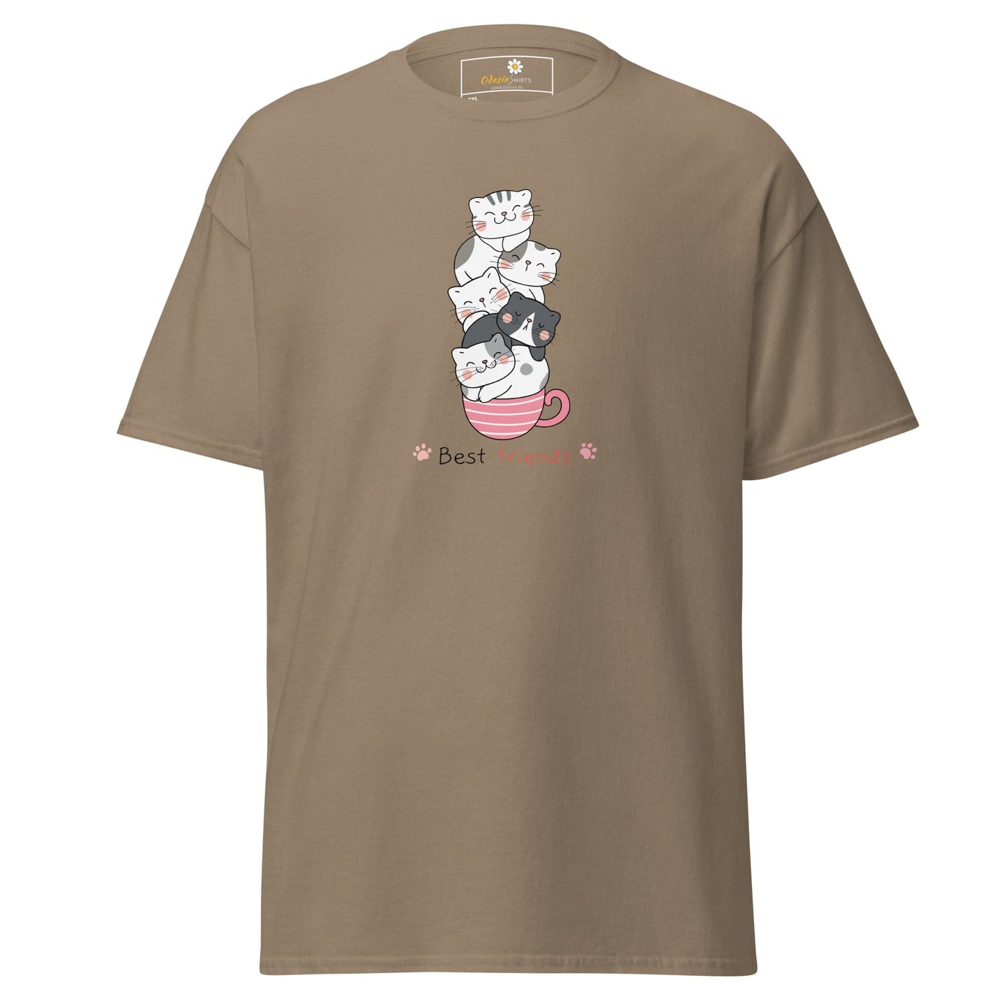 Khaki T-Shirt with Cat Graphic for Men and Women in 2XL to 5XL sizes