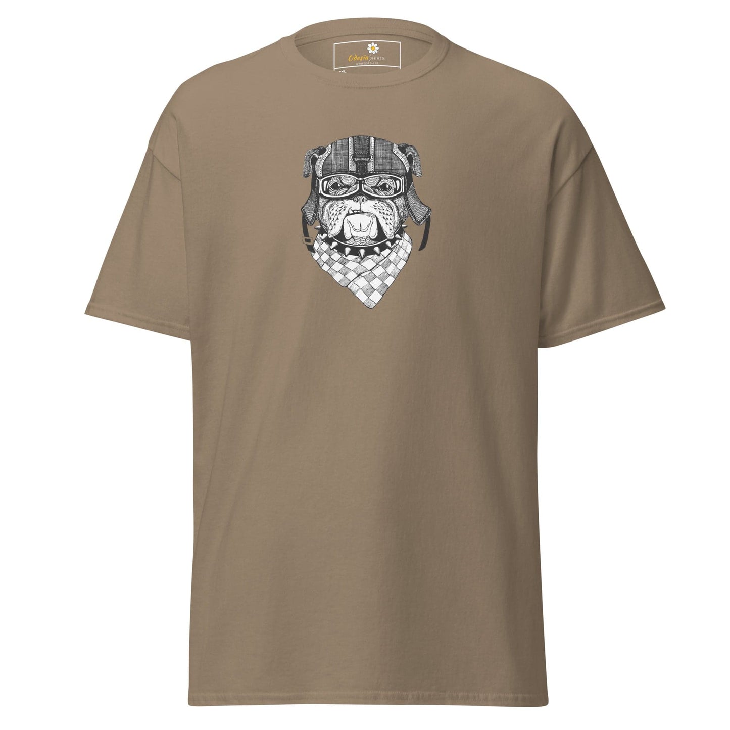 Khaki T-shirt with bulldog graphic for men and women in 2XL to 5XL sizes