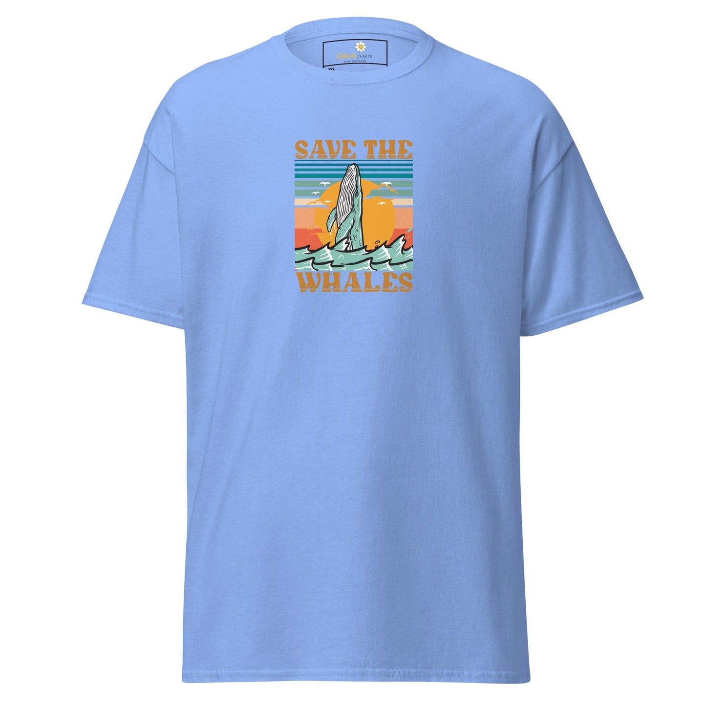 Light blue T-Shirt with whale graphic for Men and Women in sizes 2XL to 5XL