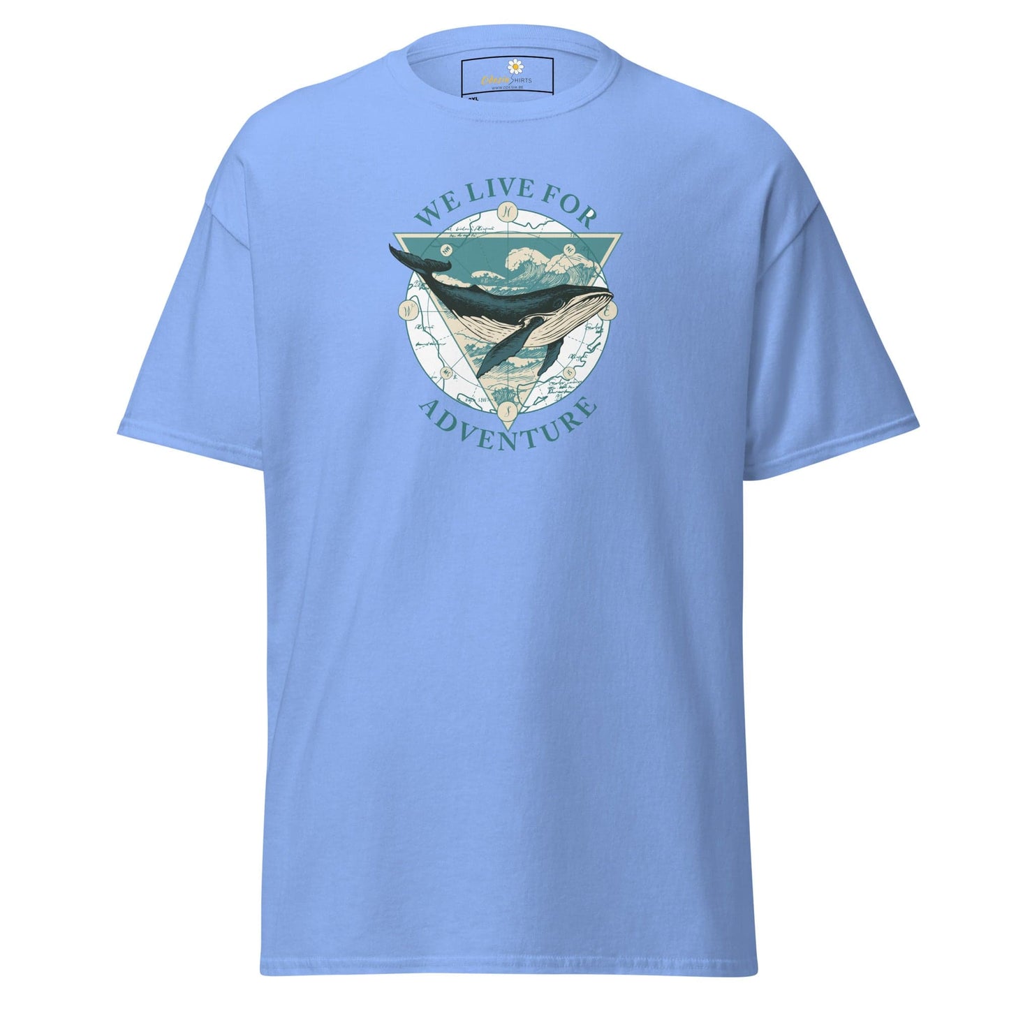 Light blue T-shirt with whale graphic for Men and Women in 2XL to 5XL sizes