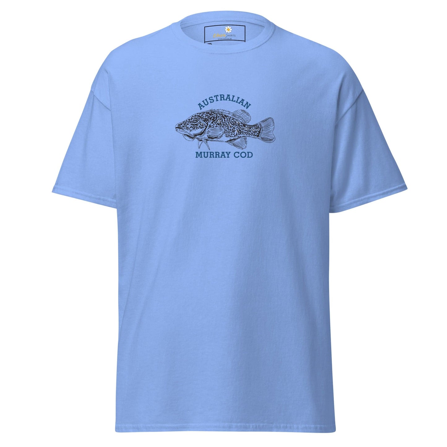 Light blue T-shirt with fish graphic for men and women in 2XL to 5XL sizes