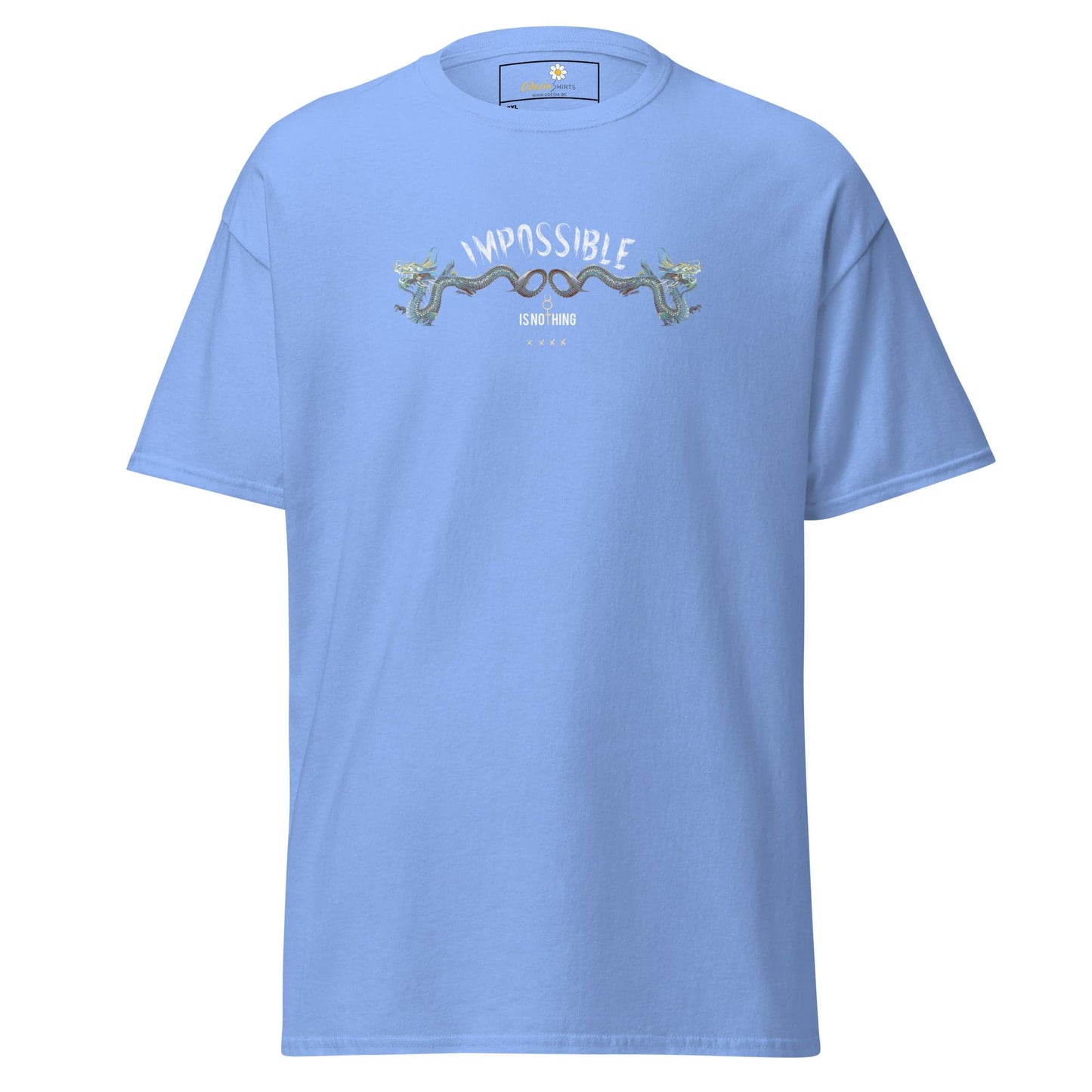 Light blue t-shirt.
