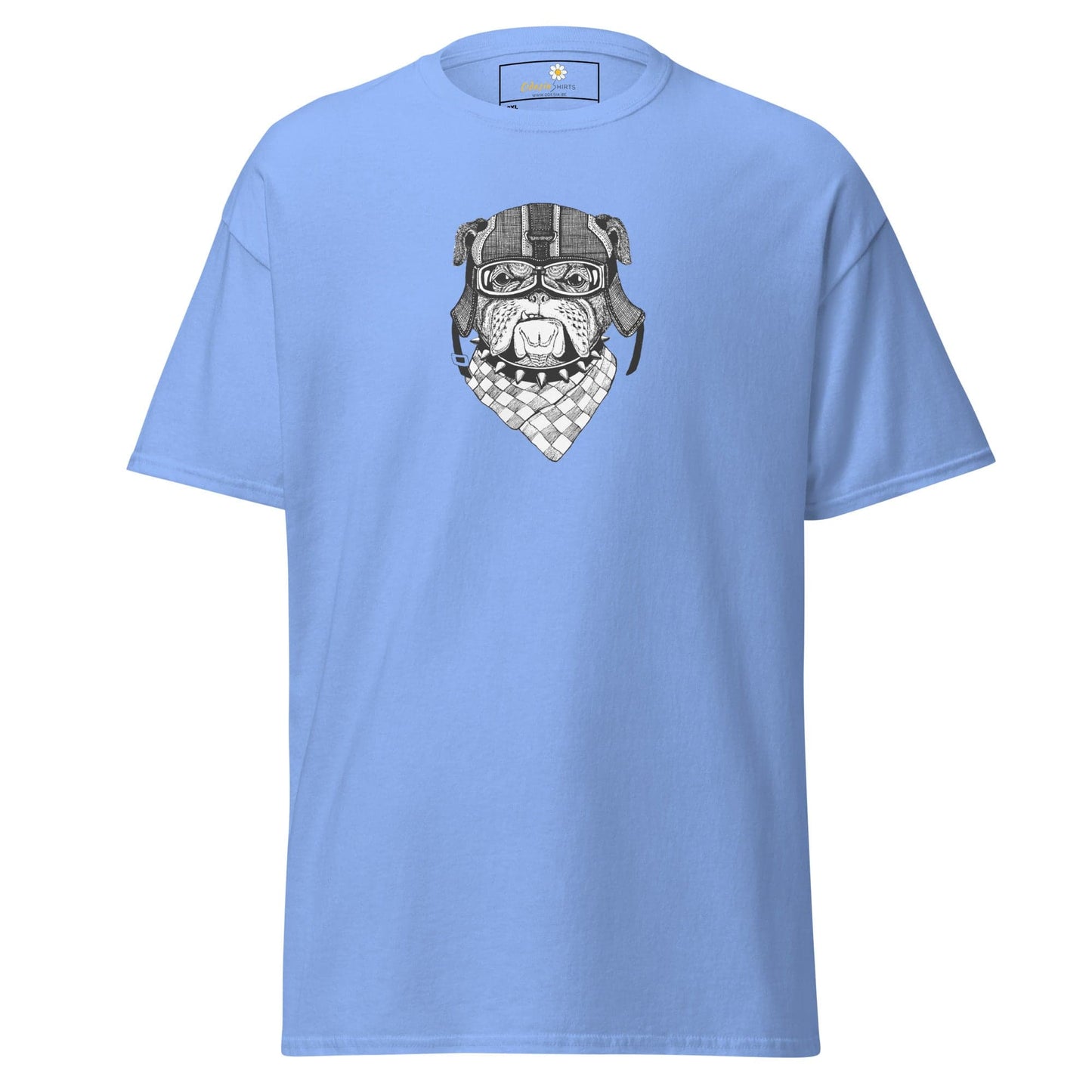 Light blue T-shirt featuring a bulldog graphic, available in 2XL to 5XL sizes
