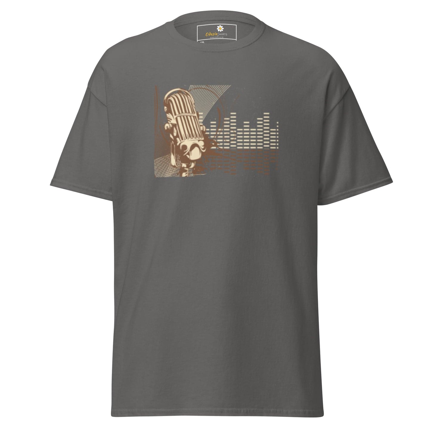 Gray T-shirt with microphone graphic for Men and Women in 2XL to 5XL sizes