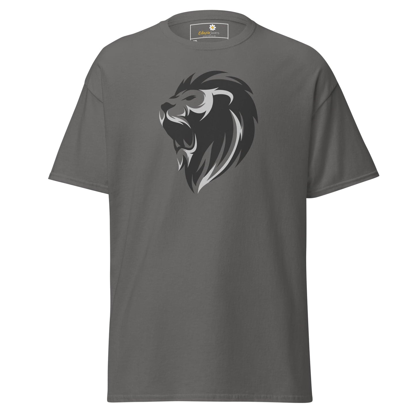 Gray T-shirt with lion graphic from T-SHIRT DESIGN TEE for Men and Women in 2XL to 5XL