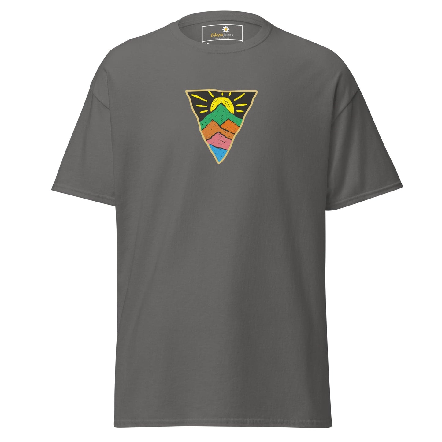Gray T-Shirt with Mountain and Sun Design for Men and Women in 2XL to 5XL