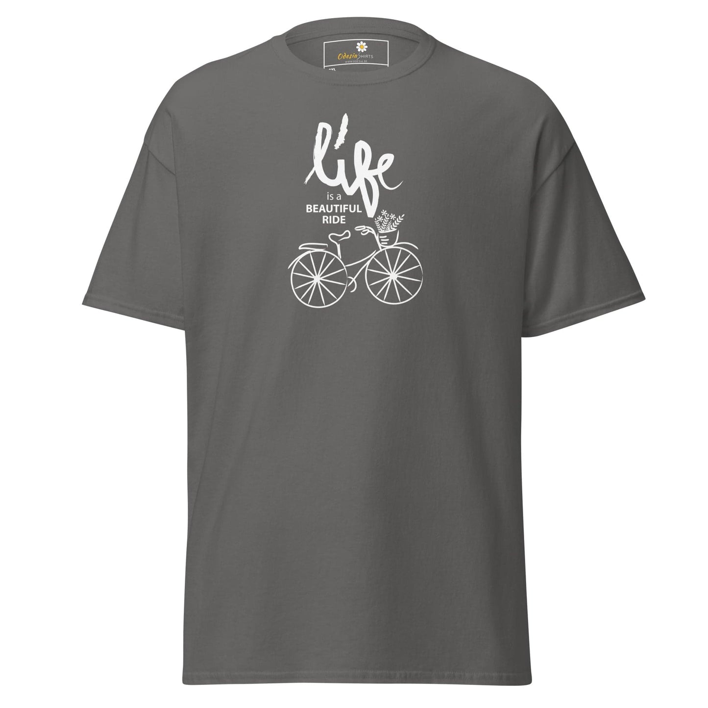 Gray T-shirt with bicycle graphic for men and women in 2XL to 5XL sizes