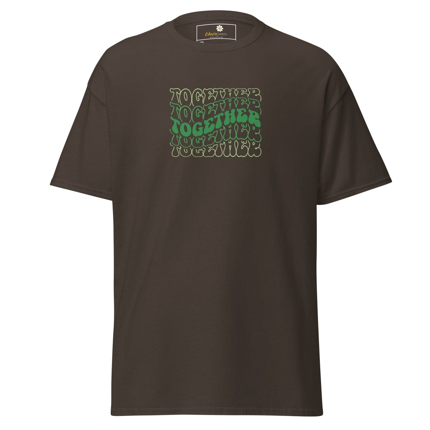 Brown T-shirt with Together text, available in 2XL to 5XL, for men and women