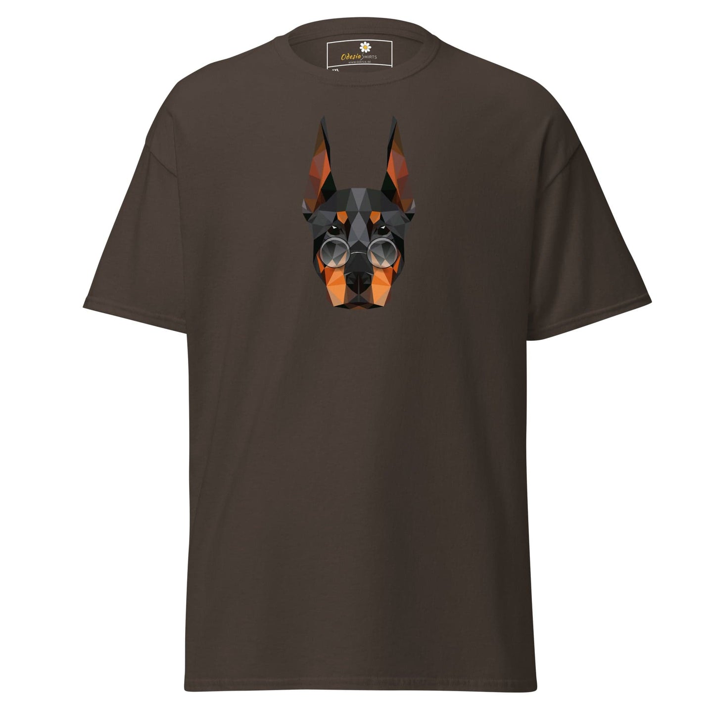 Brown T-shirt with geometric dog design for men and women in 2XL to 5XL sizes