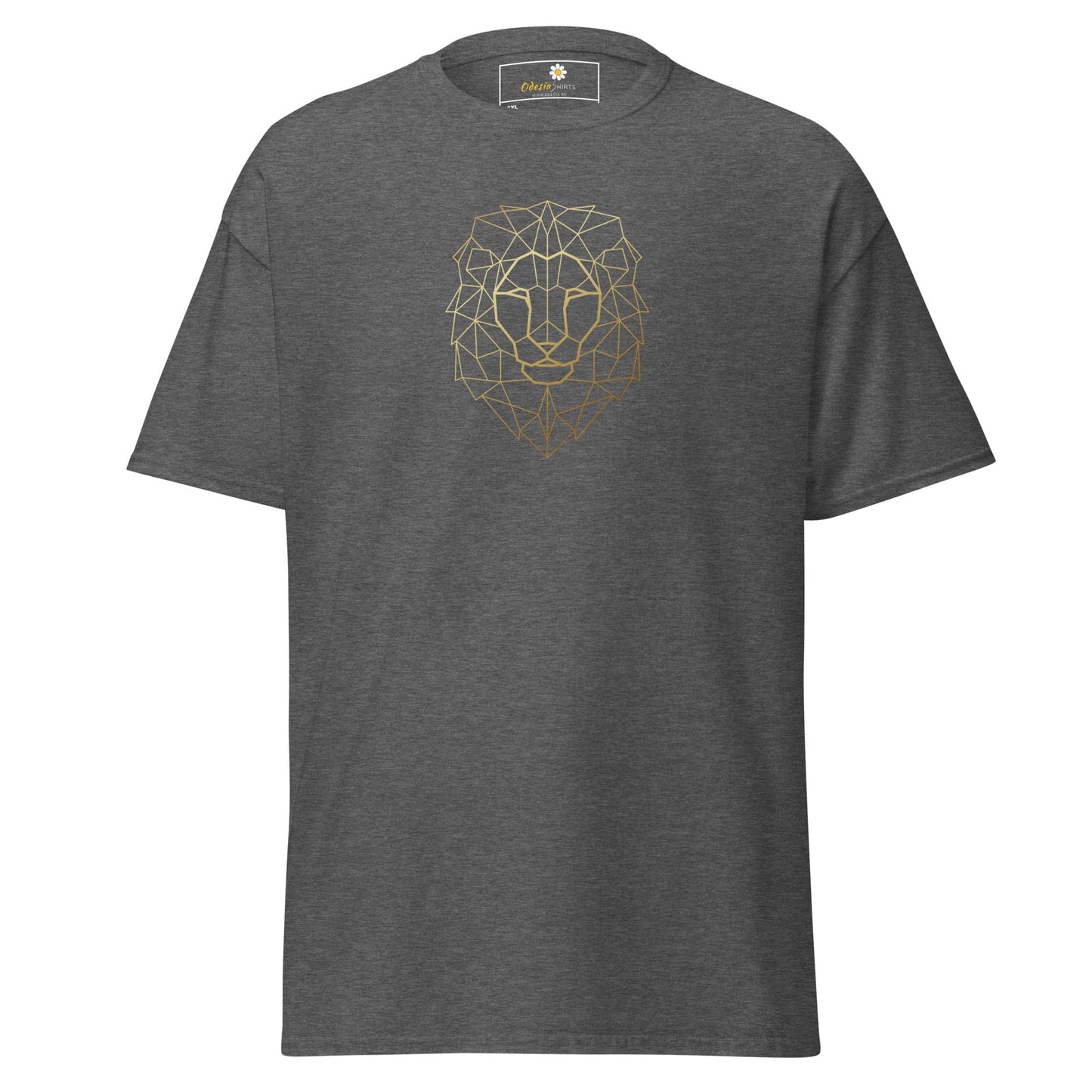 Gray T-shirt with geometric lion design for men and women in 2XL to 5XL sizes