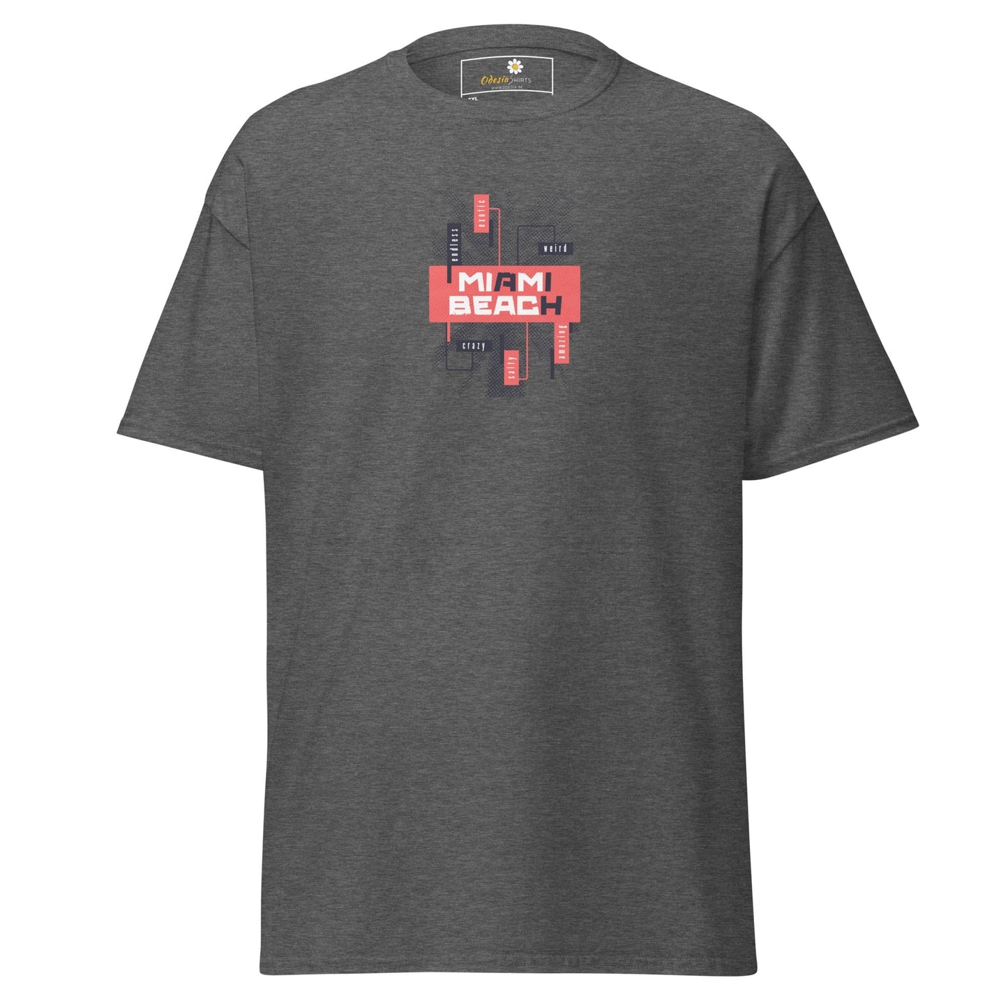 Gray Miami Beach T-shirt displayed in the T-SHIRT DESIGN TEE for Men and Women 2XL-5XL