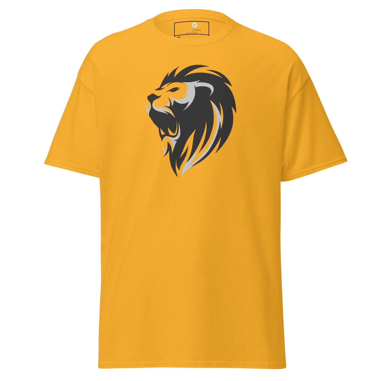 Yellow T-shirt with lion graphic, available in Men and Women sizes 2XL to 5XL