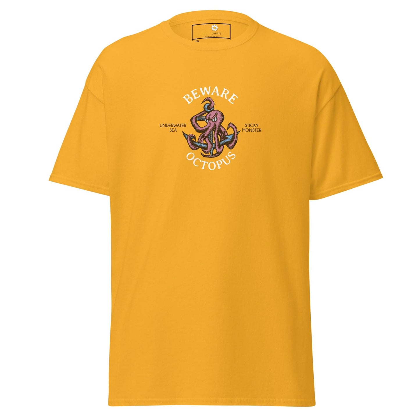 Yellow T-shirt with octopus graphic for Men and Women sizes 2XL to 5XL