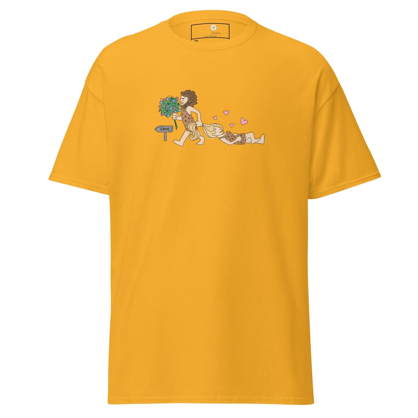 Yellow T-shirt with caveman graphic from T-SHIRT DESIGN TEE for Men and Women sizes 2XL to 5XL