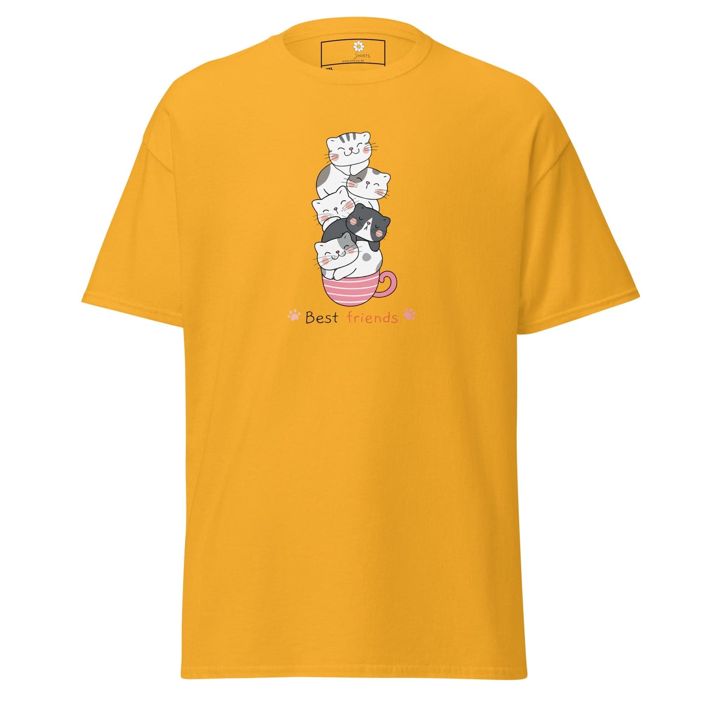Yellow T-shirt with cat graphic from T-SHIRT DESIGN TEE for men and women 2XL-5XL