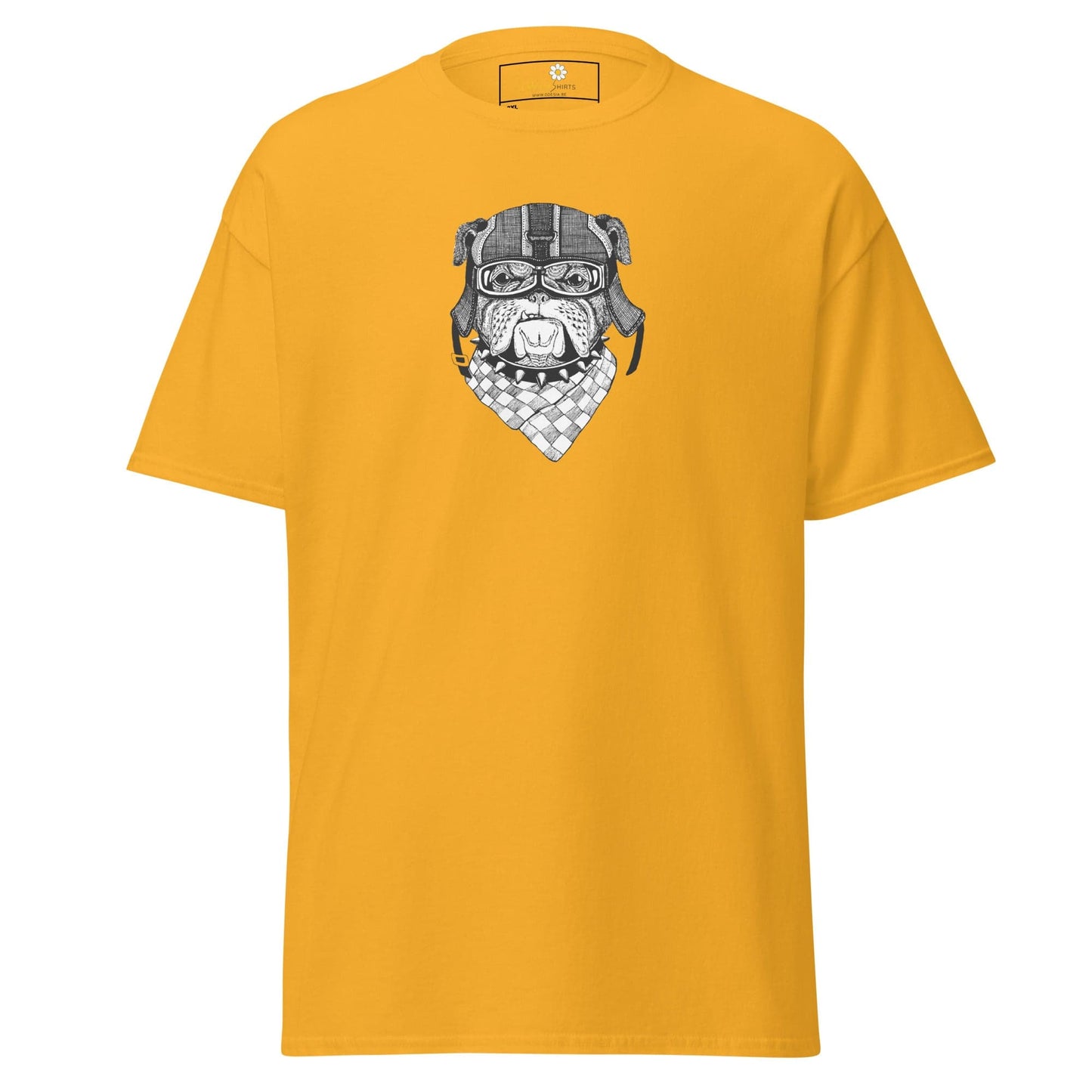 Yellow T-shirt with dog graphic from T-SHIRT DESIGN TEE for Men and Women in 2XL-5XL sizes