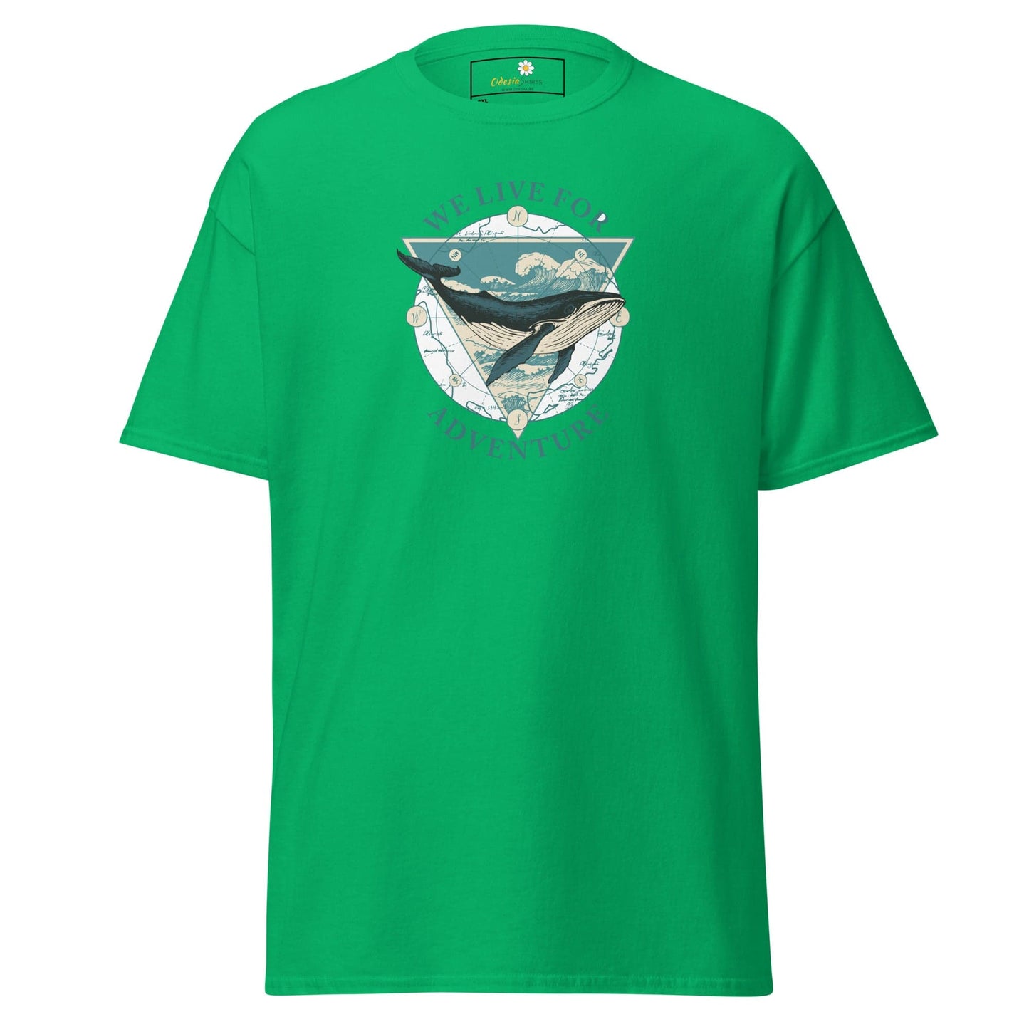 Green T-shirt with whale graphic for men and women in 2XL to 5XL size range
