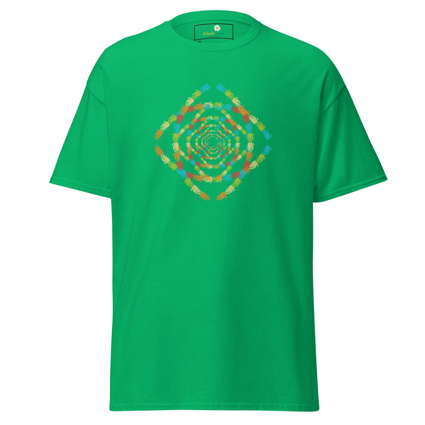 Green T-shirt with a geometric pattern, suitable for Men and Women, available in 2XL to 5XL sizes