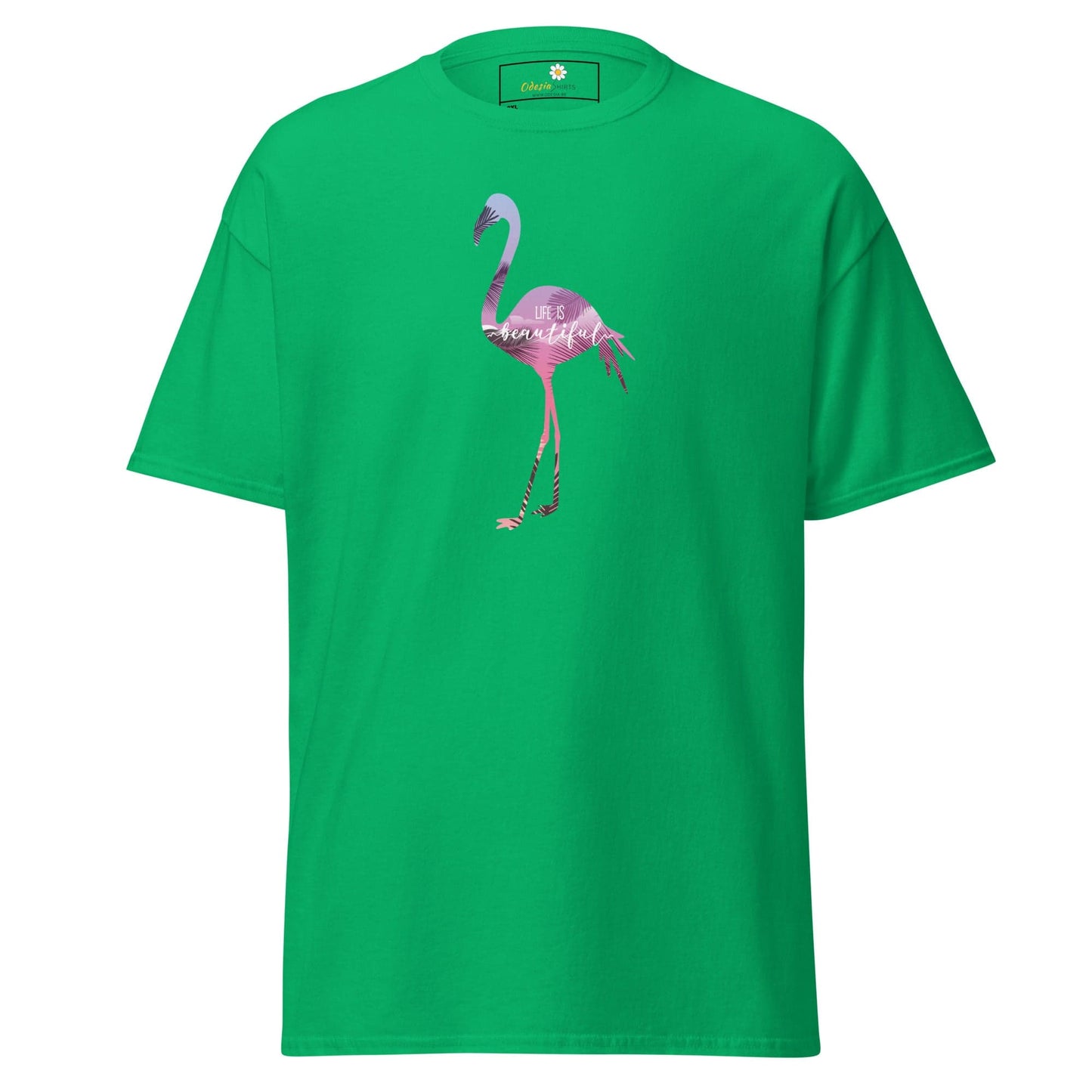 Green T-shirt with flamingo design in the T-SHIRT DESIGN TEE for Men and Women 2XL to 5XL