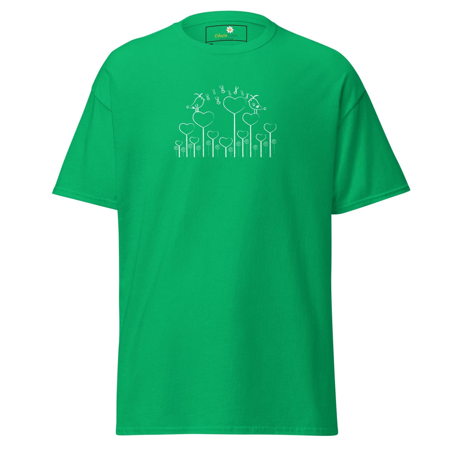 Green t-shirt with heart and music note design for Men and Women in 2XL to 5XL sizes