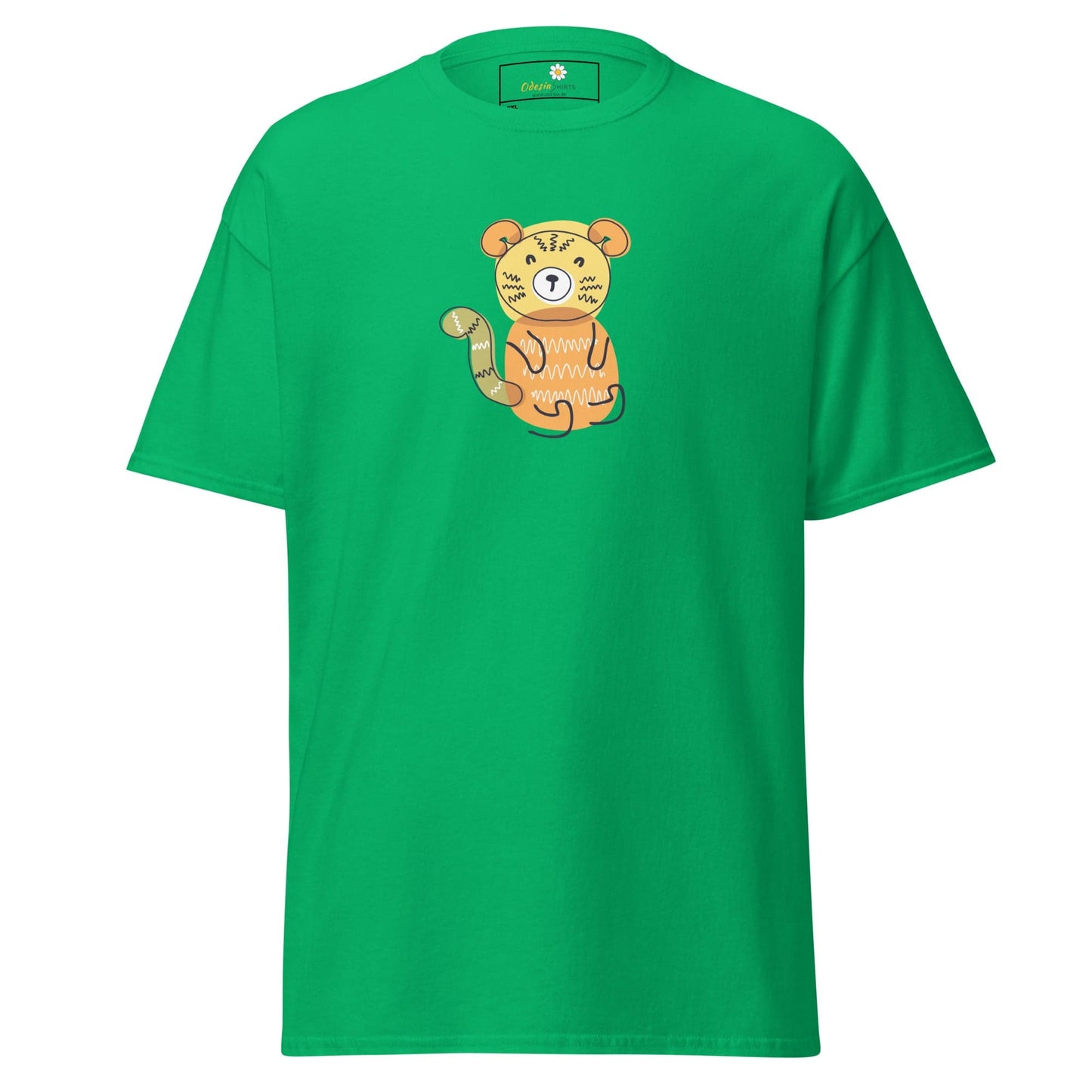 Green T-shirt featuring a tiger cartoon design, suitable for men and women in 2XL to 5XL sizes