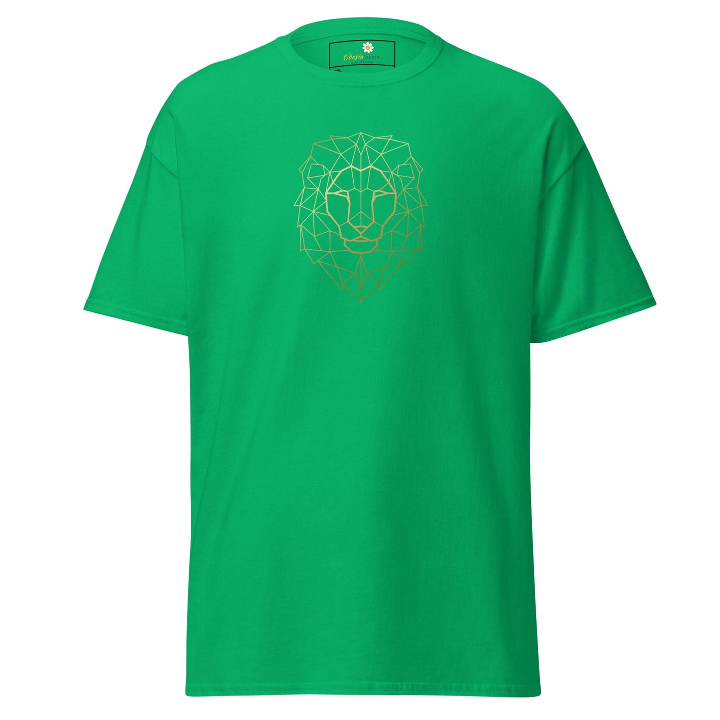 Green T-shirt with geometric lion design for men and women in sizes 2XL to 5XL