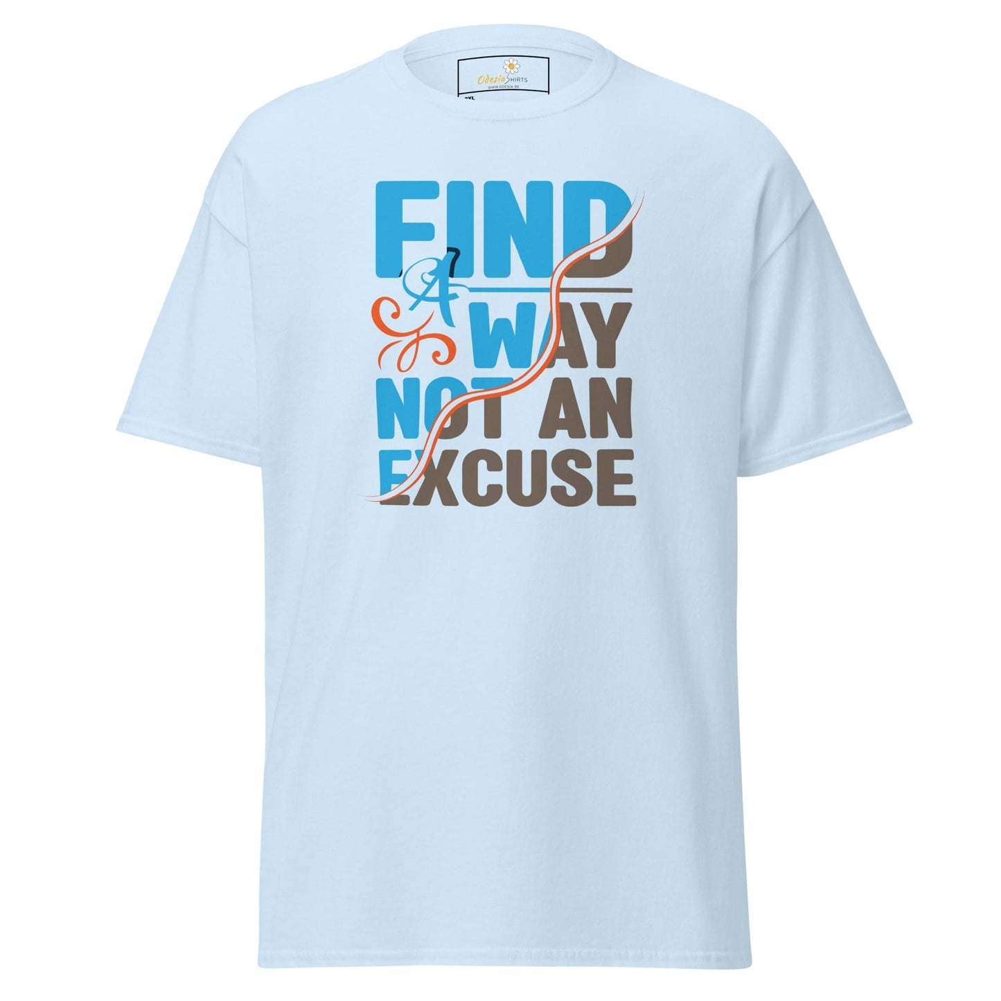Light blue T-shirt with motivational text, available for men and women in 2XL to 5XL sizes