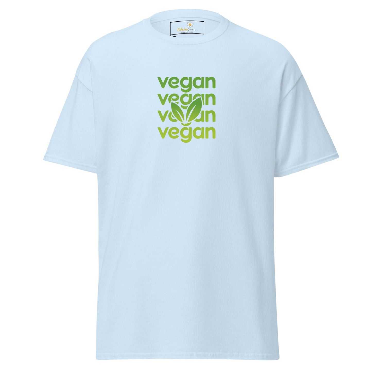 Light blue vegan t-shirt with leaf graphic in T-SHIRT DESIGN TEE MEN WOMEN 2XL-5XL