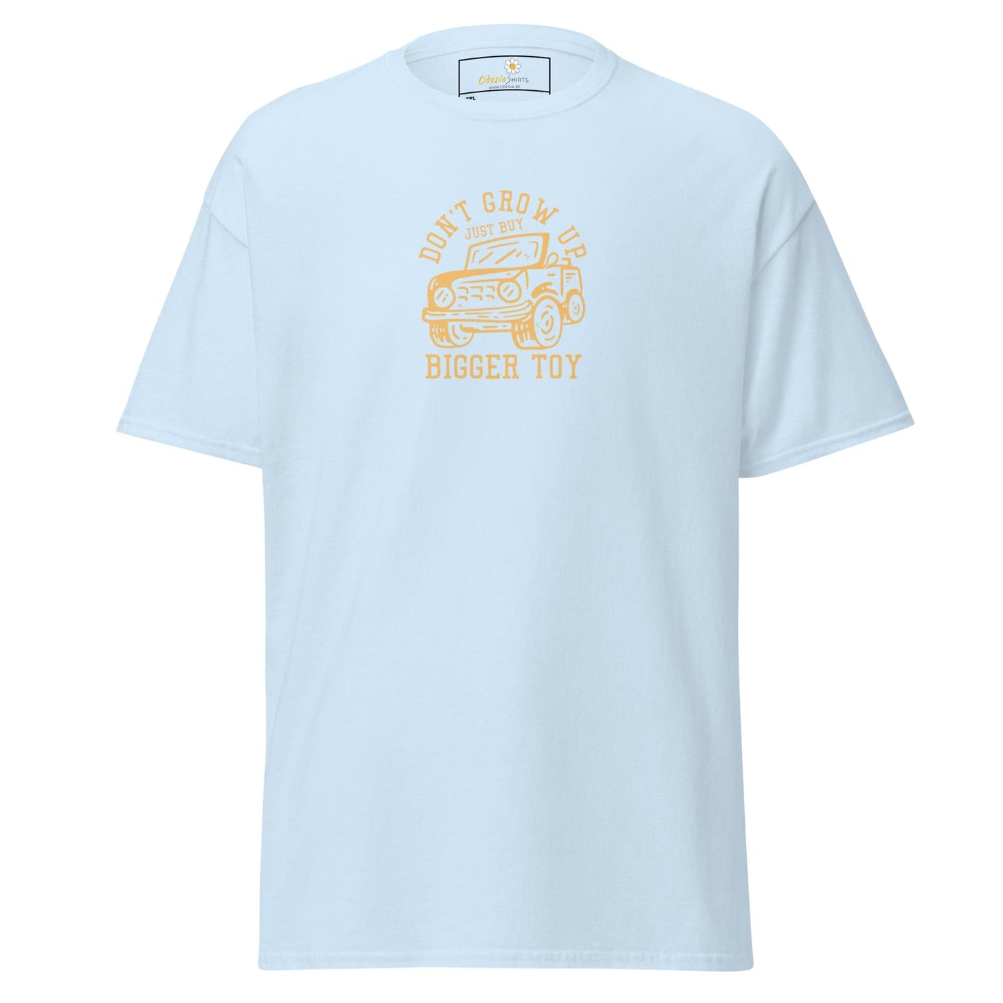 Light blue t-shirt.