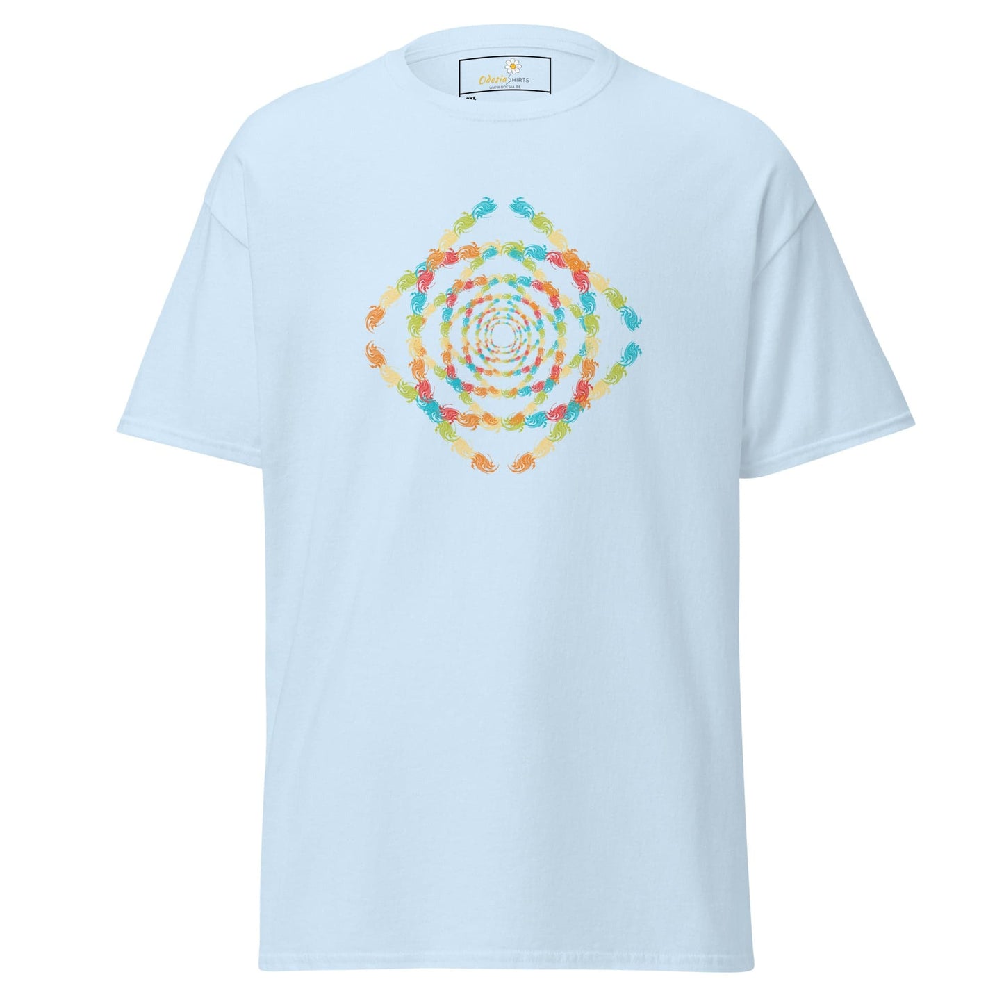 Light blue T-shirt with colorful hand pattern for Men and Women in 2XL to 5XL sizes
