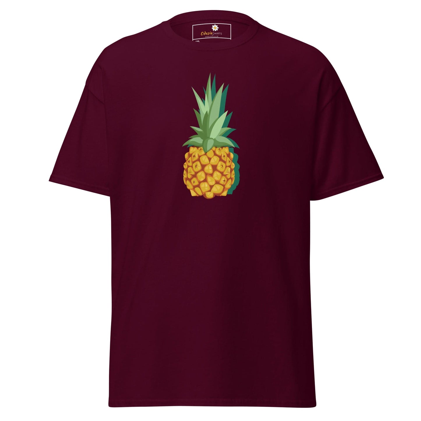 Maroon T-shirt with pineapple graphic for men and women in 2XL to 5XL sizes