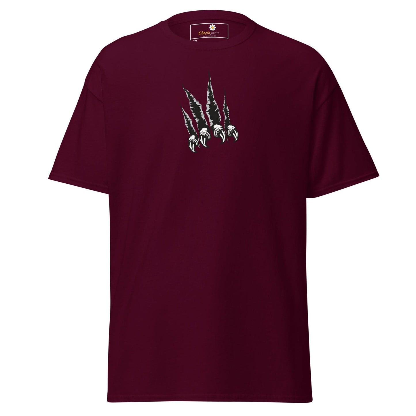 Maroon T-shirt featuring a claw design for men and women in sizes 2XL to 5XL