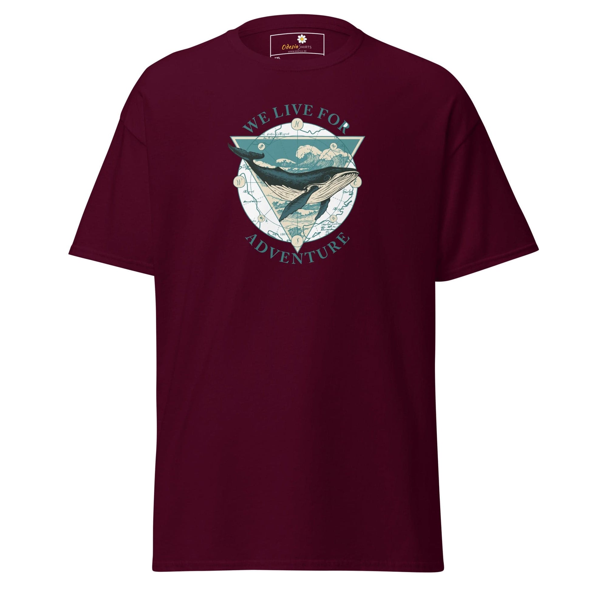 Maroon T-shirt with whale graphic from T-Shirt Design Tee for Men and Women in sizes 2XL to 5XL