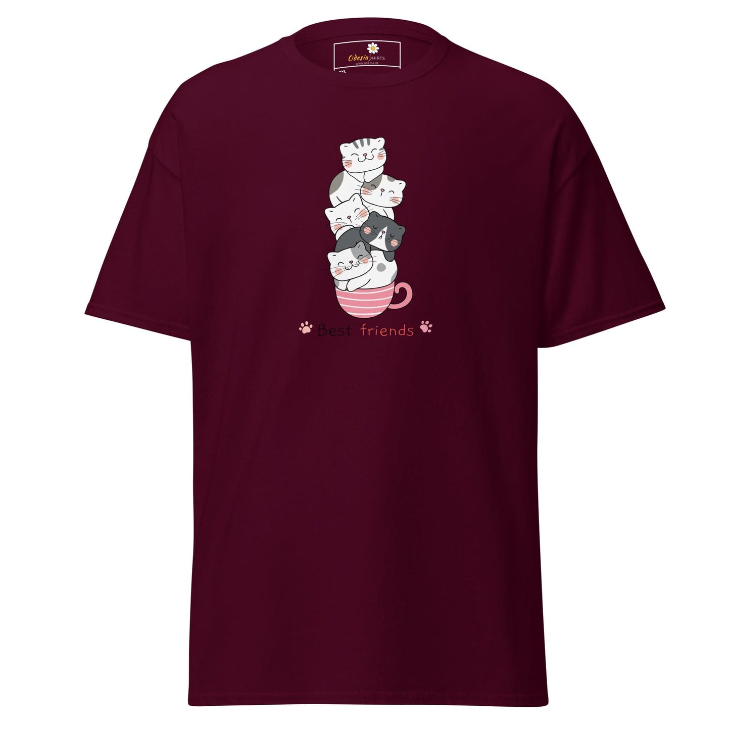 Maroon T-shirt with cat design from T-SHIRT DESIGN TEE for Men and Women 2XL to 5XL