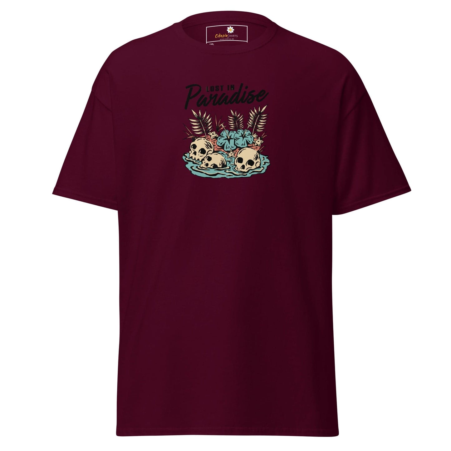 Maroon T-shirt with skull graphic for Men and Women in 2XL to 5XL size