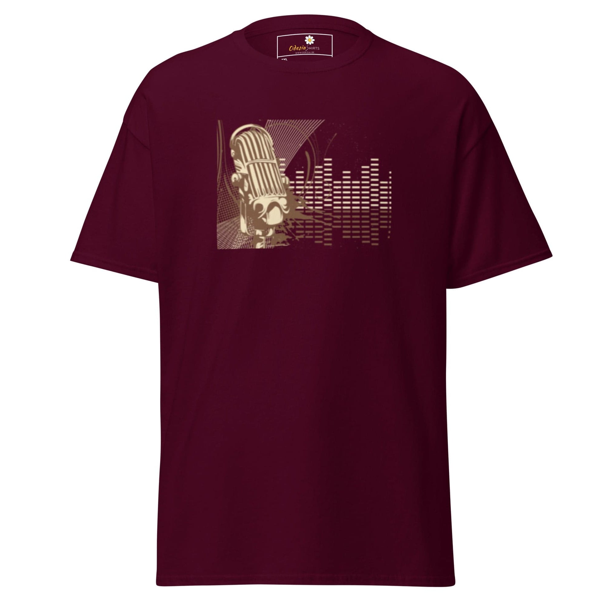 Maroon T-shirt with microphone graphic for Men and Women in 2XL to 5XL sizes