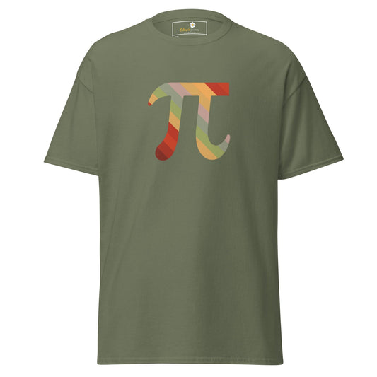 Olive green t-shirt with colorful Pi symbol from T-SHIRT DESIGN TEE for men and women