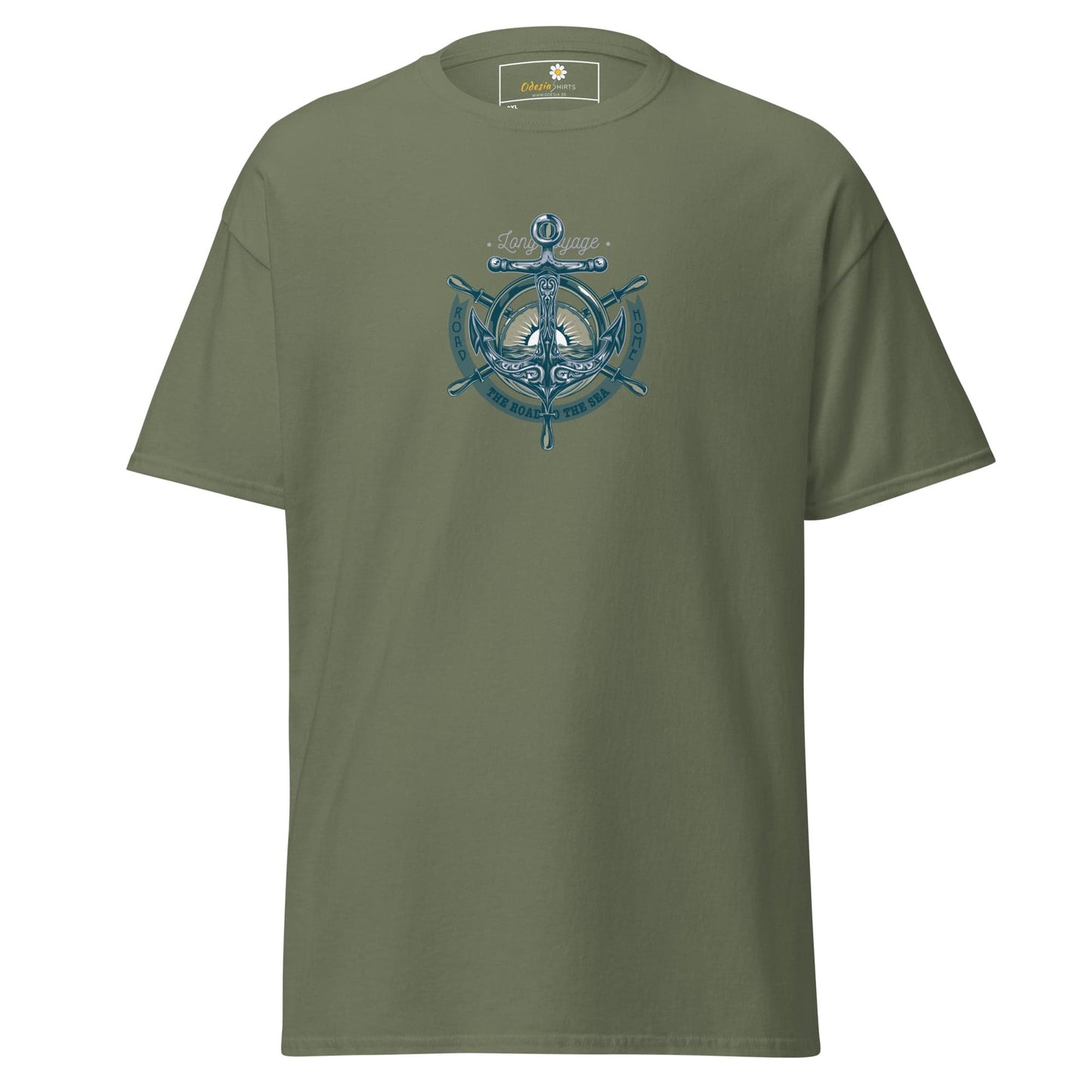 Olive green T-shirt with anchor design for Men and Women in sizes 2XL to 5XL