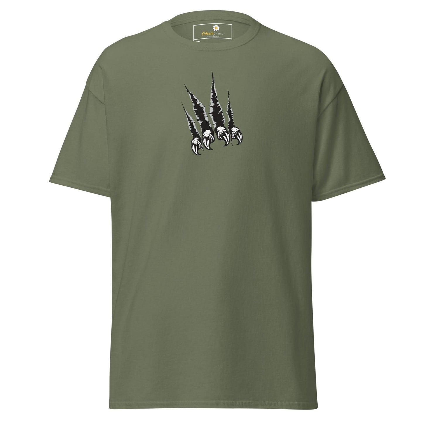 Olive green T-shirt featuring a claw mark graphic for men and women in 2XL to 5XL sizes