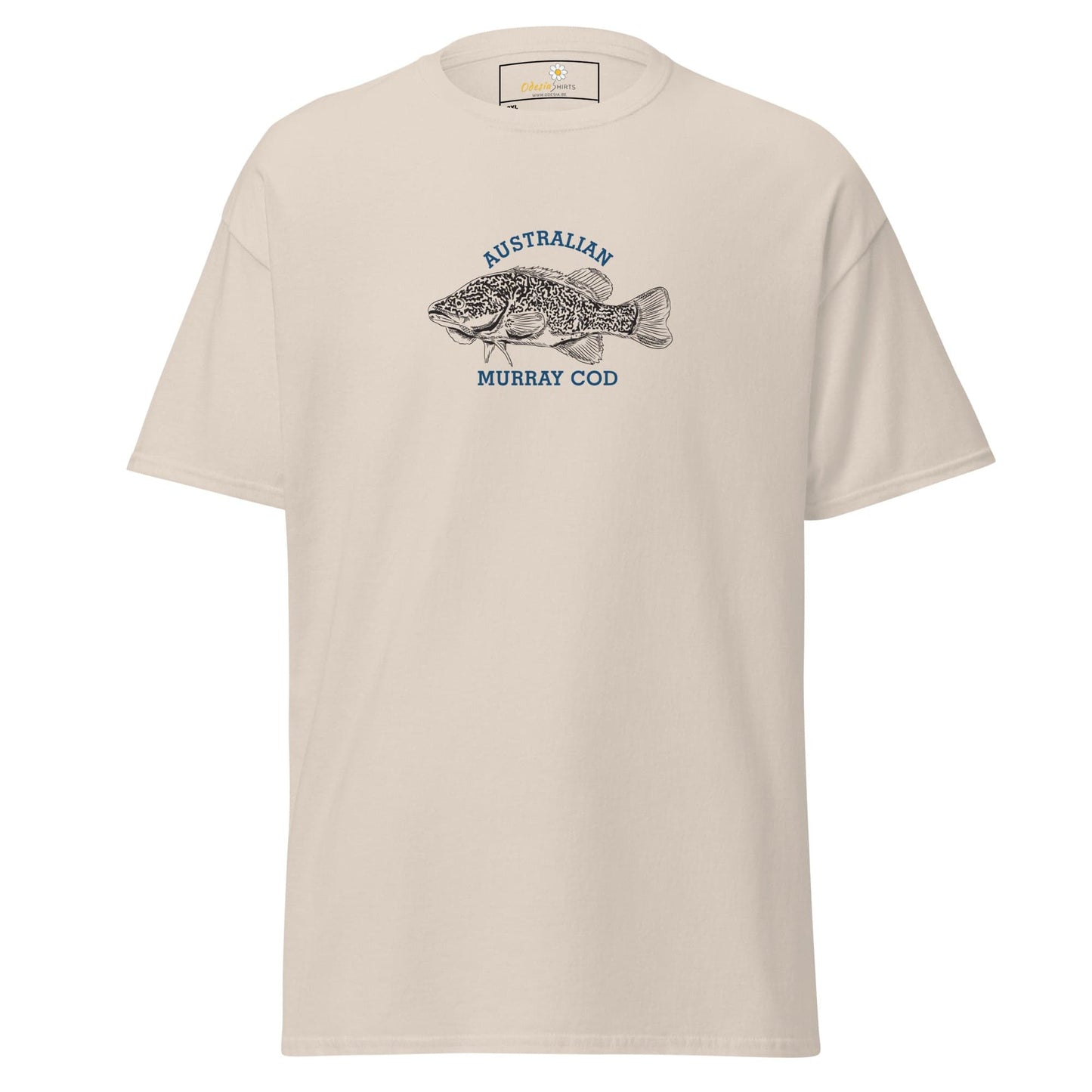 Beige T-shirt with fish graphic displayed in T-SHIRT DESIGN TEE MEN WOMEN 2XL-5XL