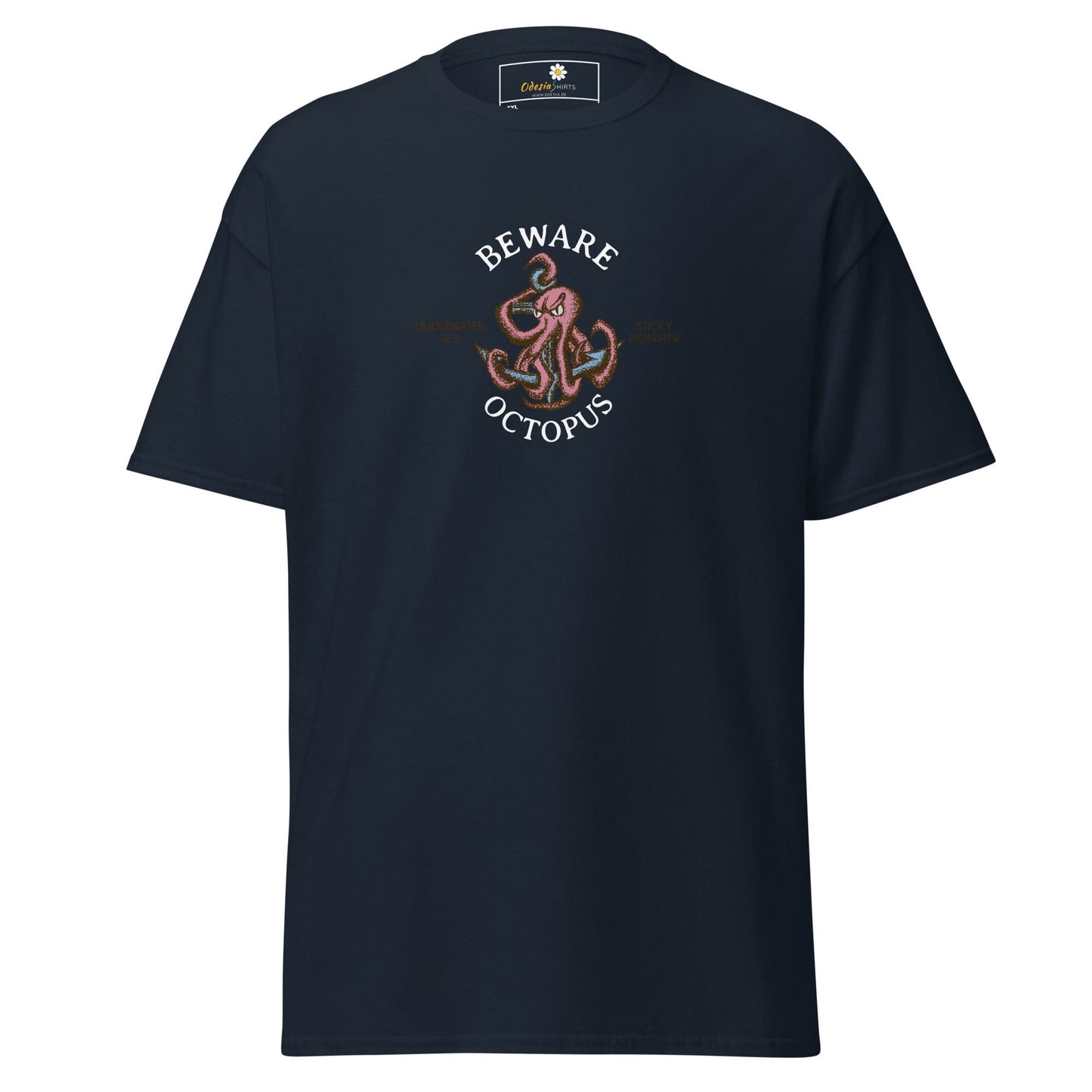 Navy blue T-shirt with octopus graphic for men and women in 2XL to 5XL sizes