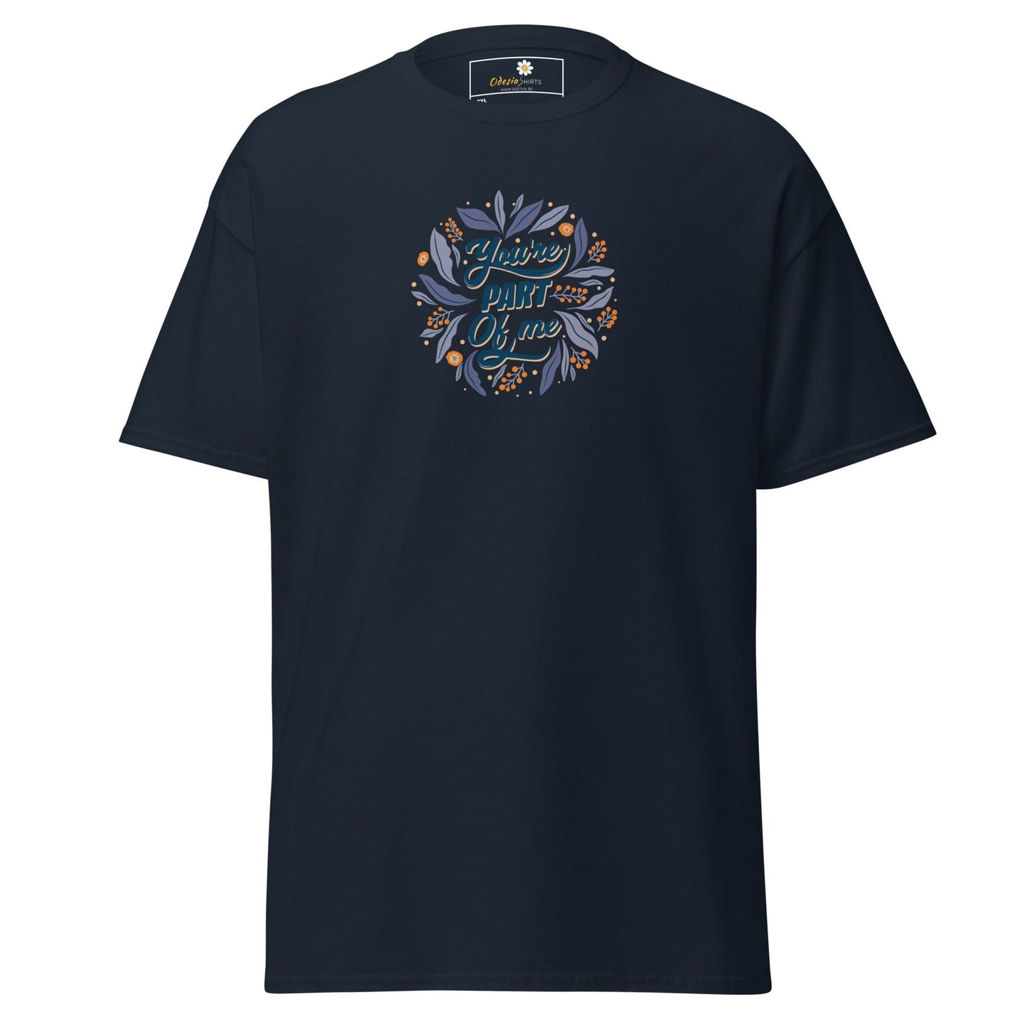 Navy blue t-shirt with floral design for men and women in sizes 2XL to 5XL